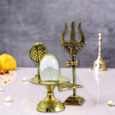 SBBCO Brass Jalheri /Brass Crystal Shaligram Shiva Ling Lingam Stand with Trishul Set Decorative Showpiece  -  7 cm(Brass, Multicolor)