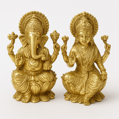 Kanha store Pure Brass Lakshmi ji Ganesh ji Idol Set for Home Temple Decorative Showpiece  -  15 cm(Brass, Gold)