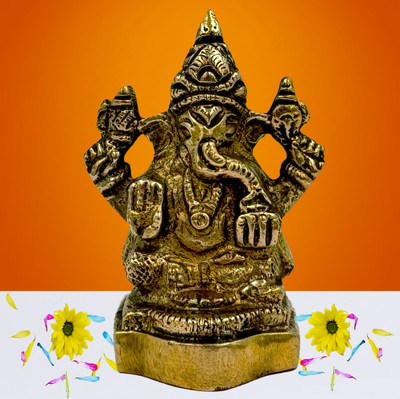 Appster Brass Lord Ganesha Idol (5.6cm, 145 Gram) Ganesh Murti Decorative Showpiece  -  5.6 cm(Brass, Yellow)