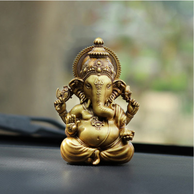 ARTARIUM Car Dashboard Resin Vighnaharta Ganesha Idol Home Decor & Car Dashboard Decorative Showpiece  -  8.89 cm(Resin, Brown)