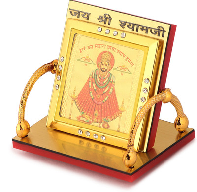 Divine Collections Enterprises DivColl Shyam Gold Foil Frame Khatu Shyam Ji Photo for Car Dashboard Decorative Showpiece  -  5 cm(Fiber, Yellow)
