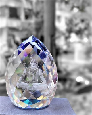 Lilone Lord Shiva Crystal Showpiece Diamond Shape 3D Engraved Decorative Showpiece  -  5 cm(Crystal, Clear)