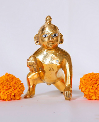 FreoEarth FreoEarth Laddu Gopal Idol Small Decorative Showpiece  -  8 cm(Brass, Gold)
