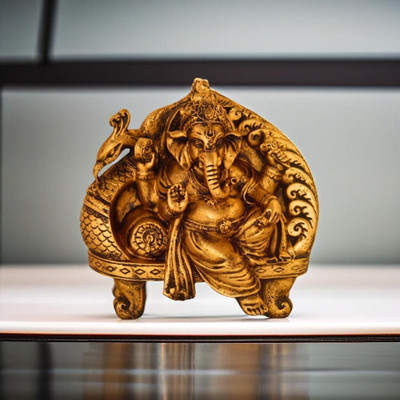 Miss Peach Handicraft Divine Blessings: Ganesha Statue of Prosperity & Remover of Obstacles Decorative Showpiece  -  18.5 cm(Polyresin, Gold)
