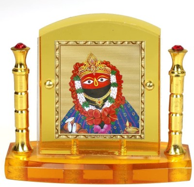 Eknoor 24 Carat Gold Plated Foil on Solid 5MM Thick Acrylic Base Maa Tarini Ji God Idol for Car Dashboard with Golden Frame with Pillar Decorative Showpiece  -  9.1 cm(Gold Plated, Gold)