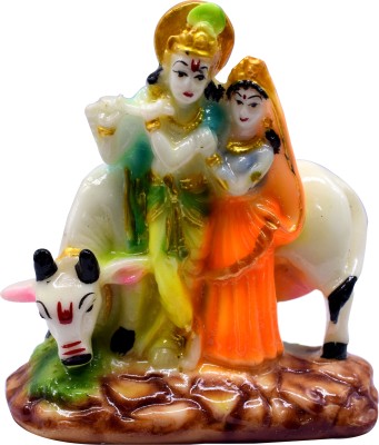 Jyesh Jewel Hand-Painted Radha Krishna With Cow Idol Statue (Size 9x9 cm) Decorative Showpiece  -  9 cm(Resin, Multicolor)