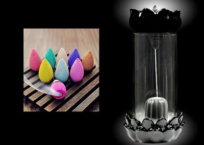 A & S VENTURES Ceramic Glass Shivling Backflow Incense Burner Holder with 10 Free Cones - 1 Pcs Decorative Showpiece  -  19 cm(Polyresin, Black)