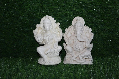 salvusappsolutions Marble Dust Laxmi Ganesh Ji Statue, Murti for Pooja (White_4 inch) Decorative Showpiece  -  10 cm(Marble, White)