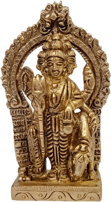 Purpledip Brass Idol Dattatreya with Cow Brahma Vishnu Mahesh Shiva Tridev Trimurti Decorative Showpiece  -  8.5 cm(Brass, Gold)