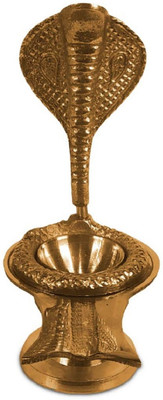 Adhvik Shaligram Stone Stand (2 No Size) Shivling Idol with Sheshnaag Kaal Sarp Decorative Showpiece  -  9 cm(Brass, Gold)