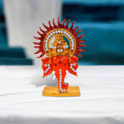 Stylewell Lord Sun Ganesha | Ganpati Face Idol (St-1217) Statue for Home/office Decor Decorative Showpiece  -  7 cm(Metal, Orange)