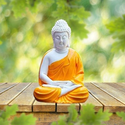 BBA ENTERPRISES Meditation Yellow and Blue Buddha Statue,Lord Figurine/Idol for Home and Office Decorative Showpiece  -  13 cm(Resin, Multicolor)