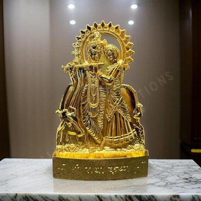 salvusappsolutions Beautiful Metal Radha Krishna Statue for Pooja & Car Dashboard (3x4.5 Inch) Decorative Showpiece  -  11 cm(Metal, Gold)