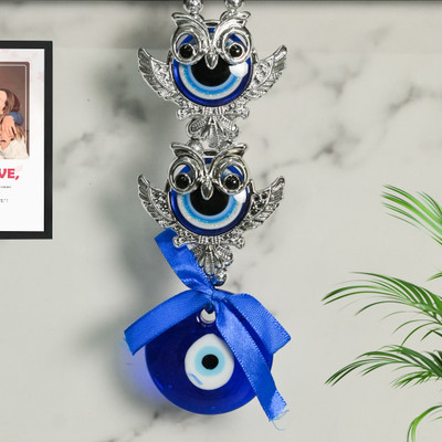 Spirituals Blue Fengshui Owl Evil Eye Home, Office, Shop & Car Decorative Showpiece  -  20 cm(Plastic, White)