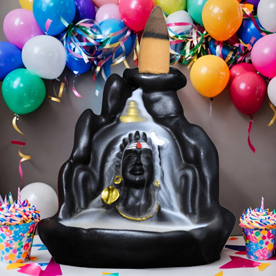 CRAFTWELL Mahadev Incense Burner With 30 Pcs Fragrance Cones Decorative Showpiece  -  5 cm(Resin, Black)