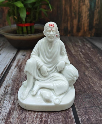 shinde exports Shirdi Sai Baba Marble Statue/Idol/murti for car Dashboard/Pooja Room Worship Decorative Showpiece  -  11 cm(Marble, White)