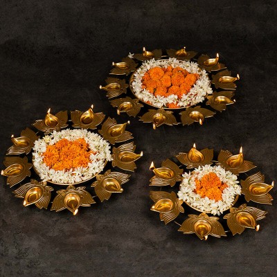 mypoojabox Astounding Lotus Diya Urli (set of 3) Decorative Showpiece  -  7 cm(Iron, Gold)