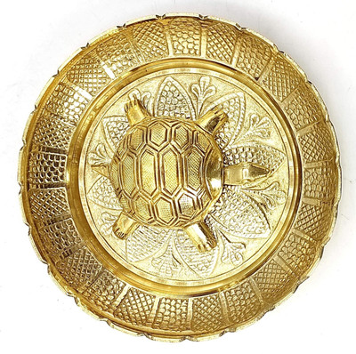 sanskaari Tortoise Statue in Brass Plate Sculpted in Antique Finish Decorative Showpiece  -  2 cm(Brass, Gold)
