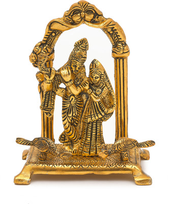 Bhavikaa Metal Radha Krishna Darbar Playing Flute Peacock (w x h - 11.4 x 16.5 cm,Gold) Decorative Showpiece  -  16.5 cm(Metal, Gold)