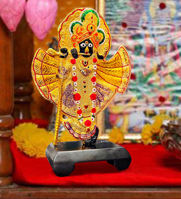 Hastcraft Vrindavan Banke Bihari Ji Shri Krishna Statue on Wooden Base, For Home Puja Gift Decorative Showpiece  -  23 cm(Metal, Gold, Black)