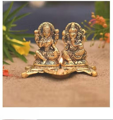 shree krishana traders Laxmi Ganesh Chocki Diya Decorative Showpiece  -  12 cm(Metal, Gold)