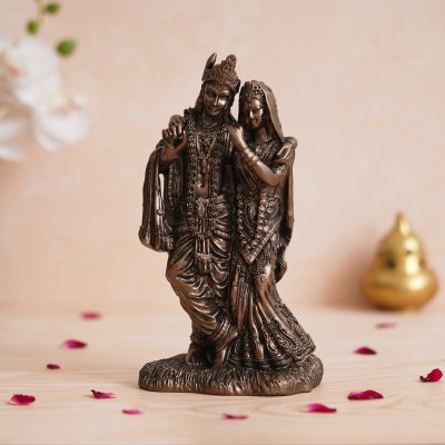 eCraftIndia Polyresin Bronze Finish Standing Radha Krishna Idol with Flute Decorative Statue Decorative Showpiece  -  20 cm(Polyresin, Brown)