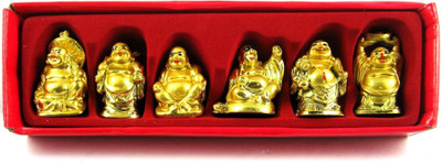 SK Craft Feng Shui Golden Laughing Buddha 6 Figurines Set Happy Man,Feng-Shui Kuberar Statue-5x3.5x3 (LxBxH) CM, laughing buddha for wealth and happiness Decorative Showpiece  -  6 cm(Polyresin, Gold)