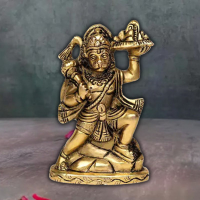 DARIDRA BHANJAN Hanuman ji Murti/Bajrangbali Murti/Hanuman Ji idol/Hanuman Statue Pooja Decorative Showpiece  -  13 cm(Metal, Gold)