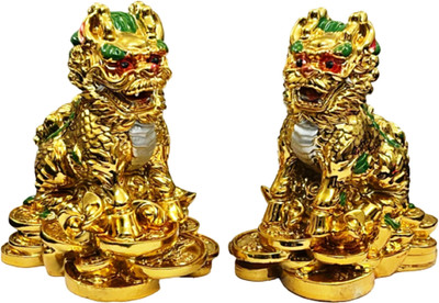 numeroastro Feng Shui Chi Lin | Dragon Horse | Chinese Unicorn Set in Polyresin (1 Set) Decorative Showpiece  -  10 cm(Polyresin, Gold)