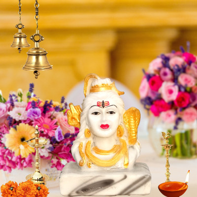 CUGONA Lord Shiva Idol for car dashboard, shiv ji murti for home 3.5 inch Decorative Showpiece  -  8 cm(Polyresin, White, Gold)