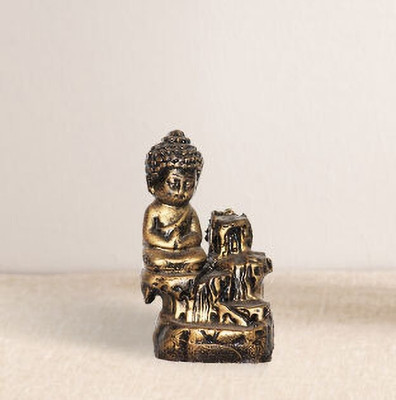 Miss Peach Handcrafted Smoke Buddha Fountain Backflow incense burner 10 Smoke Backflow Cone Decorative Showpiece  -  12 cm(Polyresin, Gold)