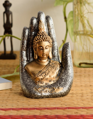eCraftIndia Golden Silver Handcrafted Buddha Palm Decorative Showpiece  -  17.5 cm(Polyresin, Silver, Gold)