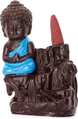 Divine Collections Meditating Budhha Smoke Fountain with 101 Backflow Incense Cones, Decorative Showpiece  -  12 cm(Polyresin, Black, Blue)