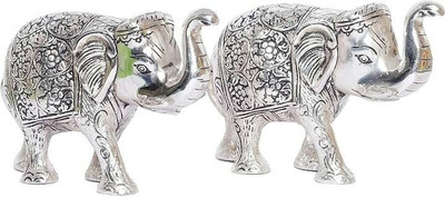 LABHCART Elephant Pair Statue Set Enhance ,Home,Office Table Decorative Showpiece  -  13 cm(Metal, Silver)