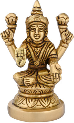 Shreeyash Lakshmi Laxmi Ji Sitting on Round Shape Base Idol Handicrafts Mahalaxmi Maa Decorative Showpiece  -  8.8 cm(Brass, Gold)