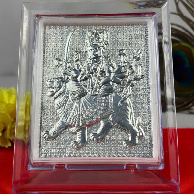 Devlink Goddess Durga 999 Silver Photo Frame for Wall & Car Dashboard - 70g Decorative Showpiece  -  7 cm(Silver, Clear)