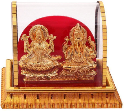 M&Y Handcrafted Lord Ganesh & Maa Lakshmi Murti Acrylic Idol/ Hindu God Ganpathi & Goddess Laxmi Pooja Mandir Spiritual Figurine Statues/ Religious Vastu Bhagwan Puja Deity Dashboard Decorative Showpiece  -  7 cm(Plastic, Gold)