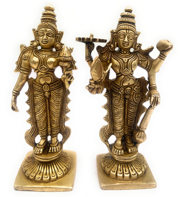 Brass Idols Brass Vishnu Lakshmi Idol Lord Narayan Laxmi Narayana Murti, Showpiece Figurine Decorative Showpiece  -  15 cm(Brass, Gold)