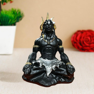 Tinyshiny Tiny Shiny Adiyogi Shiv Idol Statue For Car Deshboard Home Pooja Room Office Decorative Showpiece  -  8 cm(Resin, Black)