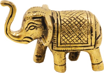 Spilbox Putrika Handcrafted Brass Elephant Trunk up Figurine|Table Décor-Brass Elephant Decorative Showpiece  -  4 cm(Brass, Gold)