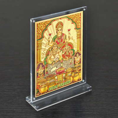 HAWAI Gold Plated Mahalaxmi Kuber Photo Magentic Tabletop Acrylic Frame Religious Frame
