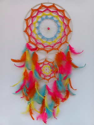 WINDCHIMES Bhavani Art & Craft Multi coloured dream catcher Decorative Showpiece  -  60 cm(Feather, Multicolor)
