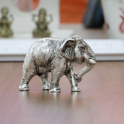 KridayKraft African Elephants Animal Figurine, Metal Decorative Silver Toned Decorative Showpiece  -  7 cm(Aluminium, Silver)