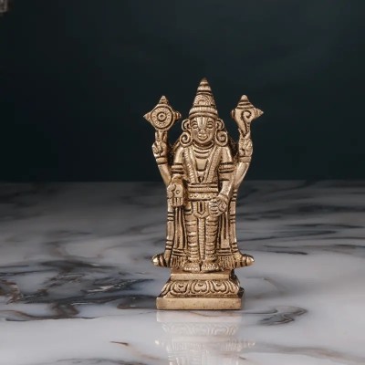 jy Tirupati Balaji God Idol | Brass | Yellow Colour - 10 cm Decorative Showpiece  -  10 cm(Brass, Yellow)