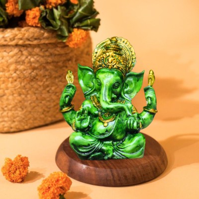 Flipkart SmartBuy Auspicious Resin Lord Ganesh Statue - Divine Home Decoration Decorative Showpiece  -  16.5 cm(Polyresin, Green, Gold)