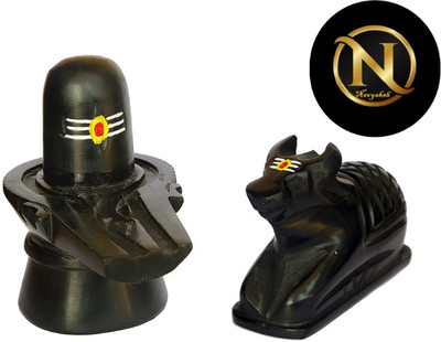 NAVYAKSH Marble black shivling with nandi idol murti adiyogi shiva idol shivling nandi Decorative Showpiece  -  6 cm(Marble, Black)