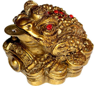 Feng Shui Art Vastu / Three Legged Frogg With Coin For Wealth And Happiness Decorative Showpiece  -  5 cm(Polyresin, Gold)