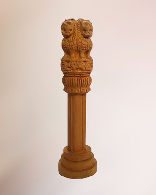 viDixn Handmade Wooden Ashoka Pillar - Indian National Emblem Decor Decorative Showpiece  -  26 cm(Wood, Brown)