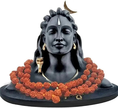 Kavya Craft Adiyogi Mahadev Idol Statue for Car Dashboard and Home Decor Decorative Showpiece  -  10 cm(Polyresin, Black)