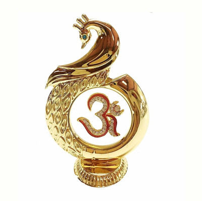INTERNATIONAL GIFT Gold Plated Om Symbol In Peacock Shape | For Car Dashboard Decorative Showpiece  -  12 cm(Brass, Gold)